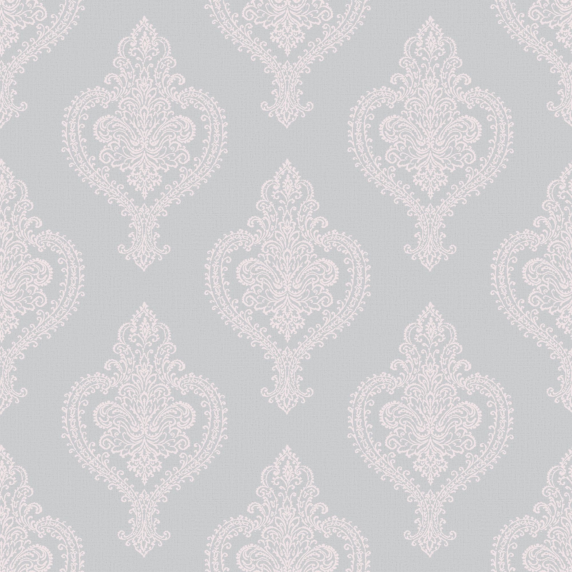 Grandeco Adalyn Blush grey Damask Mica effect Embossed Wallpaper Sample