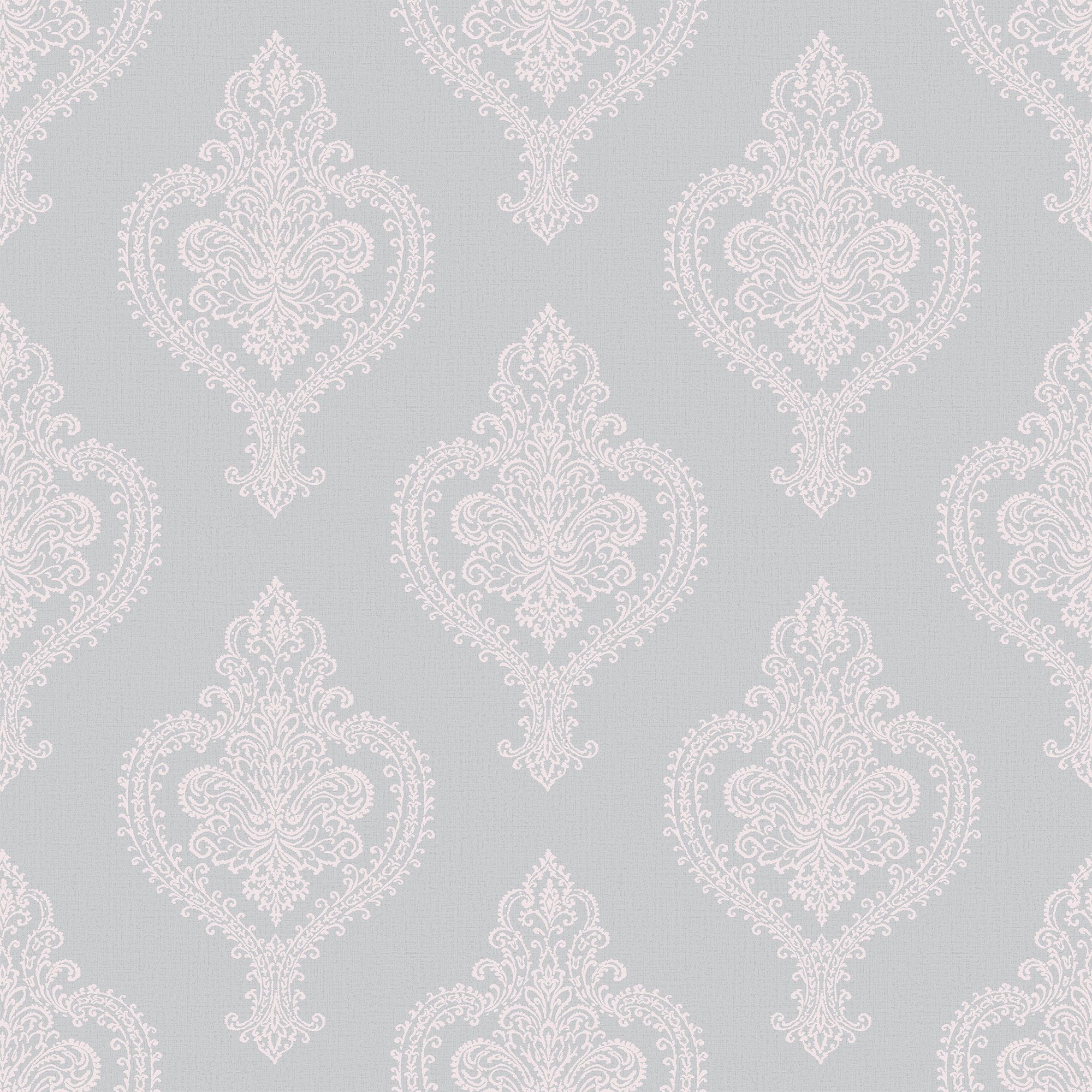 Grandeco Adalyn Blush grey Mica effect Damask Embossed Wallpaper Sample