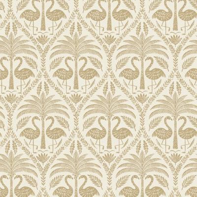 Grandeco Beige Flamingo Metallic effect Embossed Wallpaper Sample