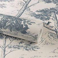 Grandeco Blue Etched tree Embossed Wallpaper