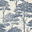 Grandeco Blue Etched tree Embossed Wallpaper