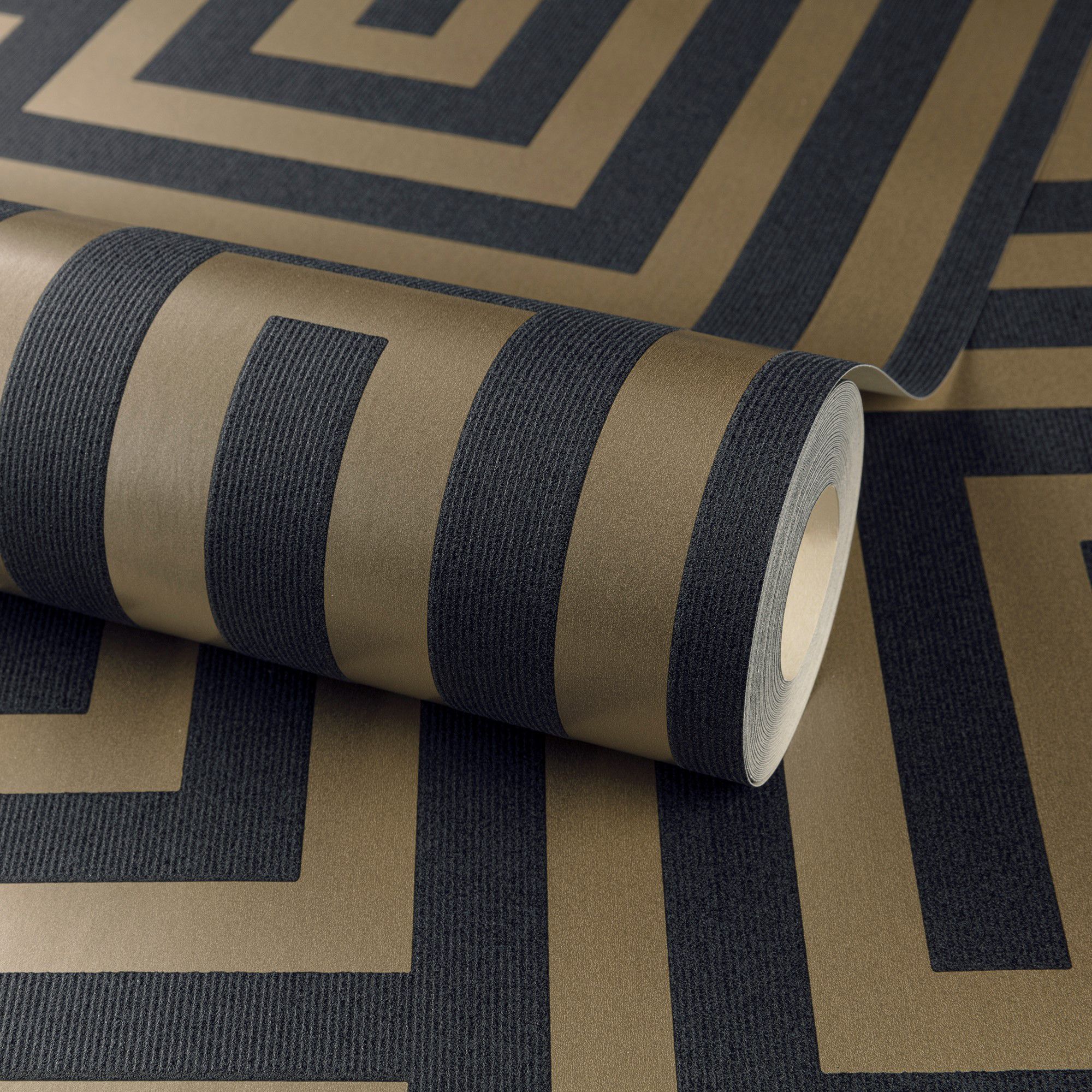 Grandeco Brown Metallic & glitter effect Greek Key Blown Wallpaper