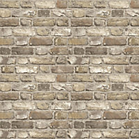 Grandeco Country Neutral Brick effect Faux wall Embossed Wallpaper Sample