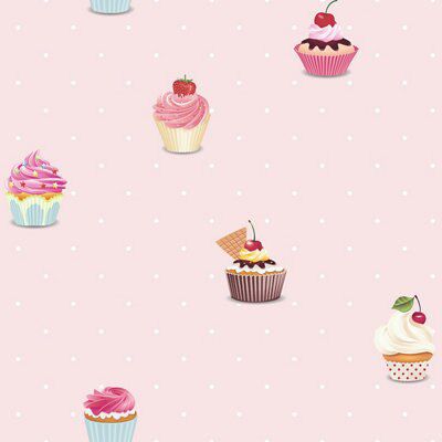 Grandeco Cupcakes Pink Cupcakes Embossed Wallpaper | DIY at B&Q