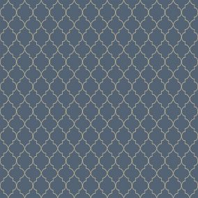 Grandeco Deco trellis Navy Metallic effect Geometric Embossed Wallpaper Sample