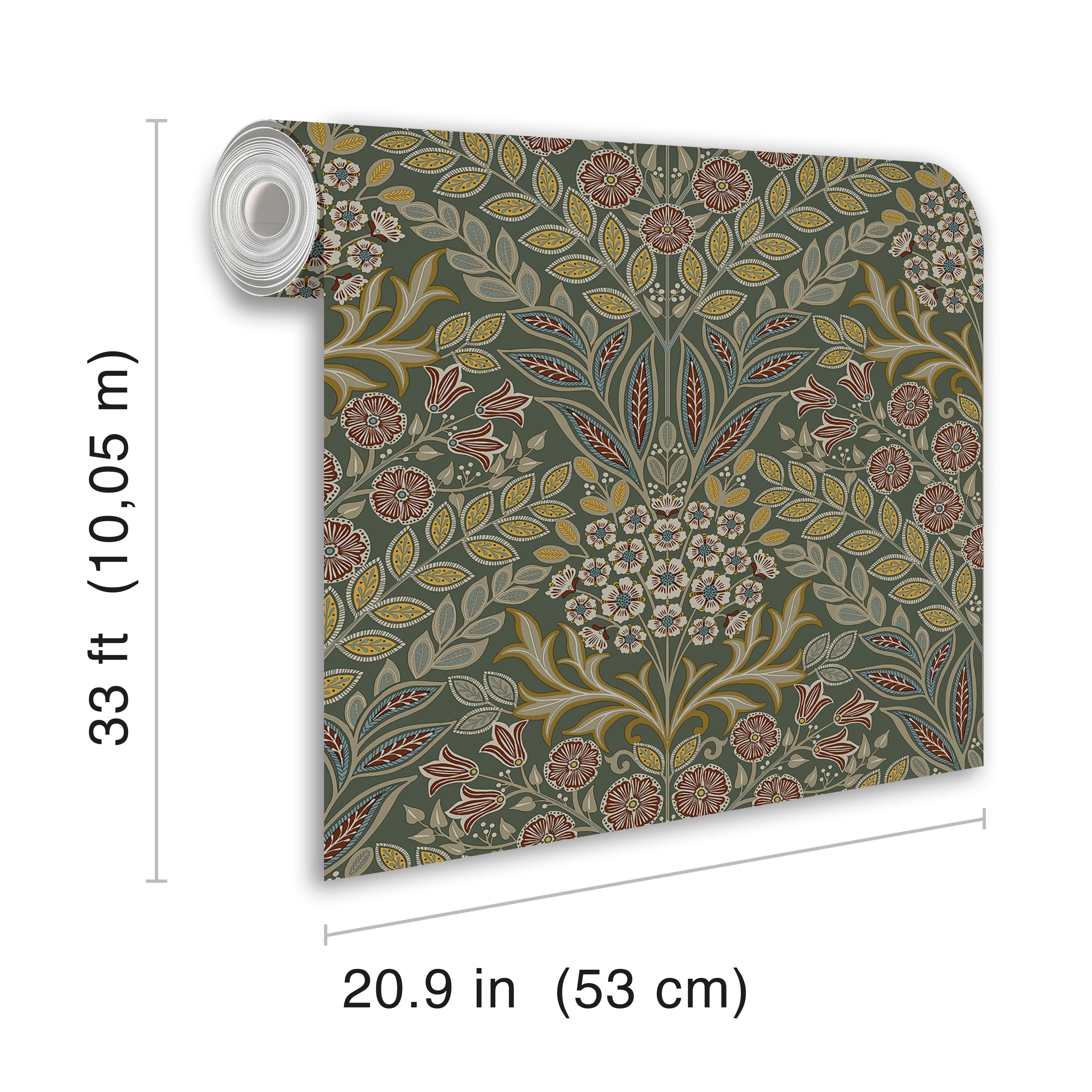 Grandeco Green Belvedere Floral Damask Metallic effect Classic Smooth Wallpaper