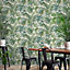 Grandeco Green Palm Leaves Embossed Wallpaper