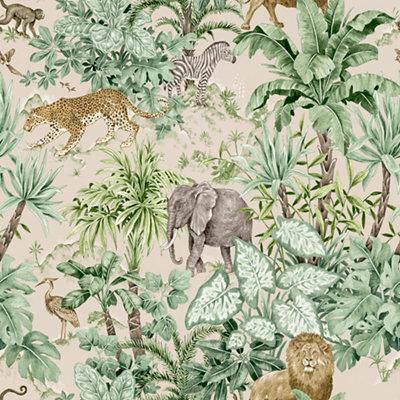 Whimiscal Wild Animals Botanical Wildlife Collage - Picture Frame Graphic Art on MDF Indigo Safari