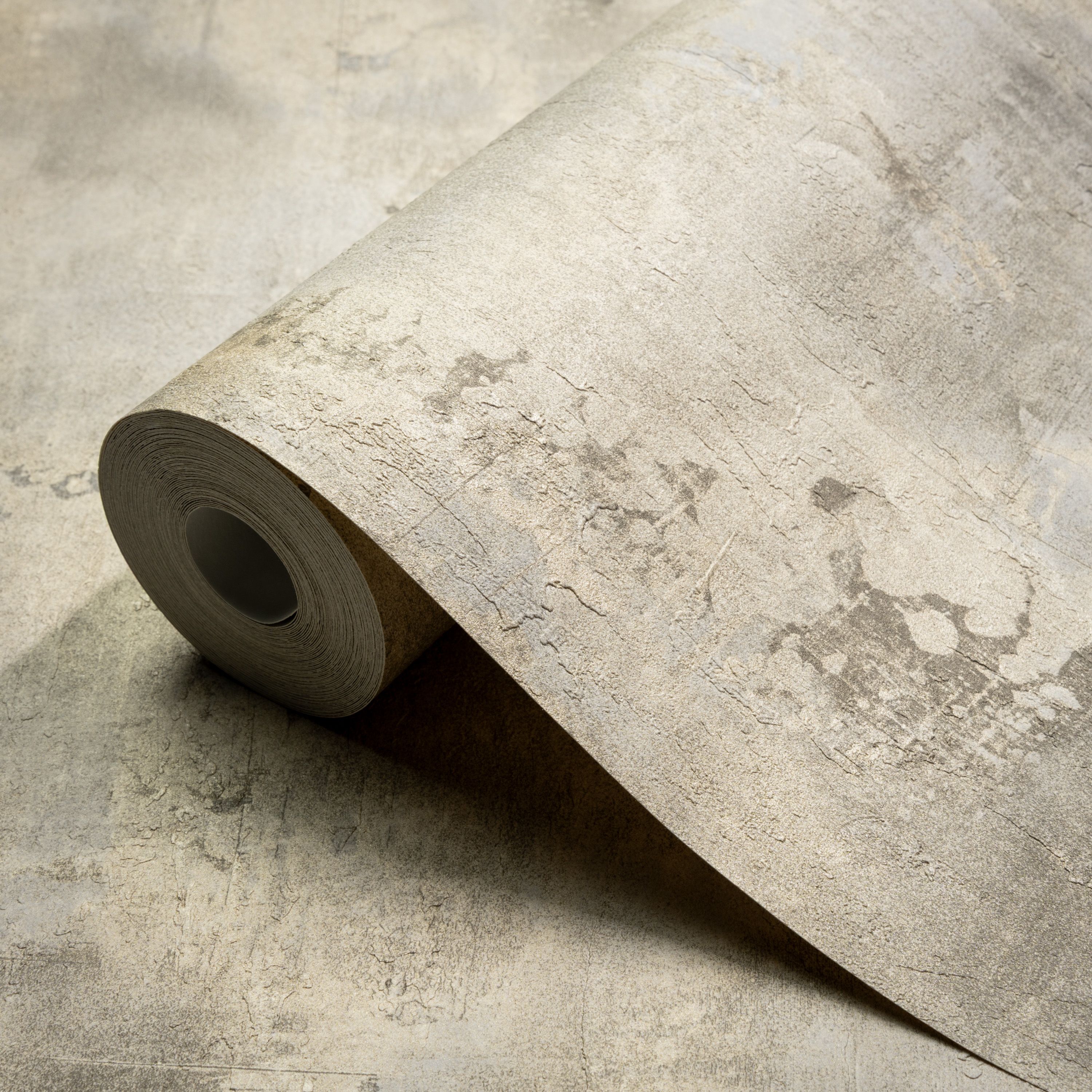 Grandeco Greige Distressed metallic effect Modern Embossed Wallpaper