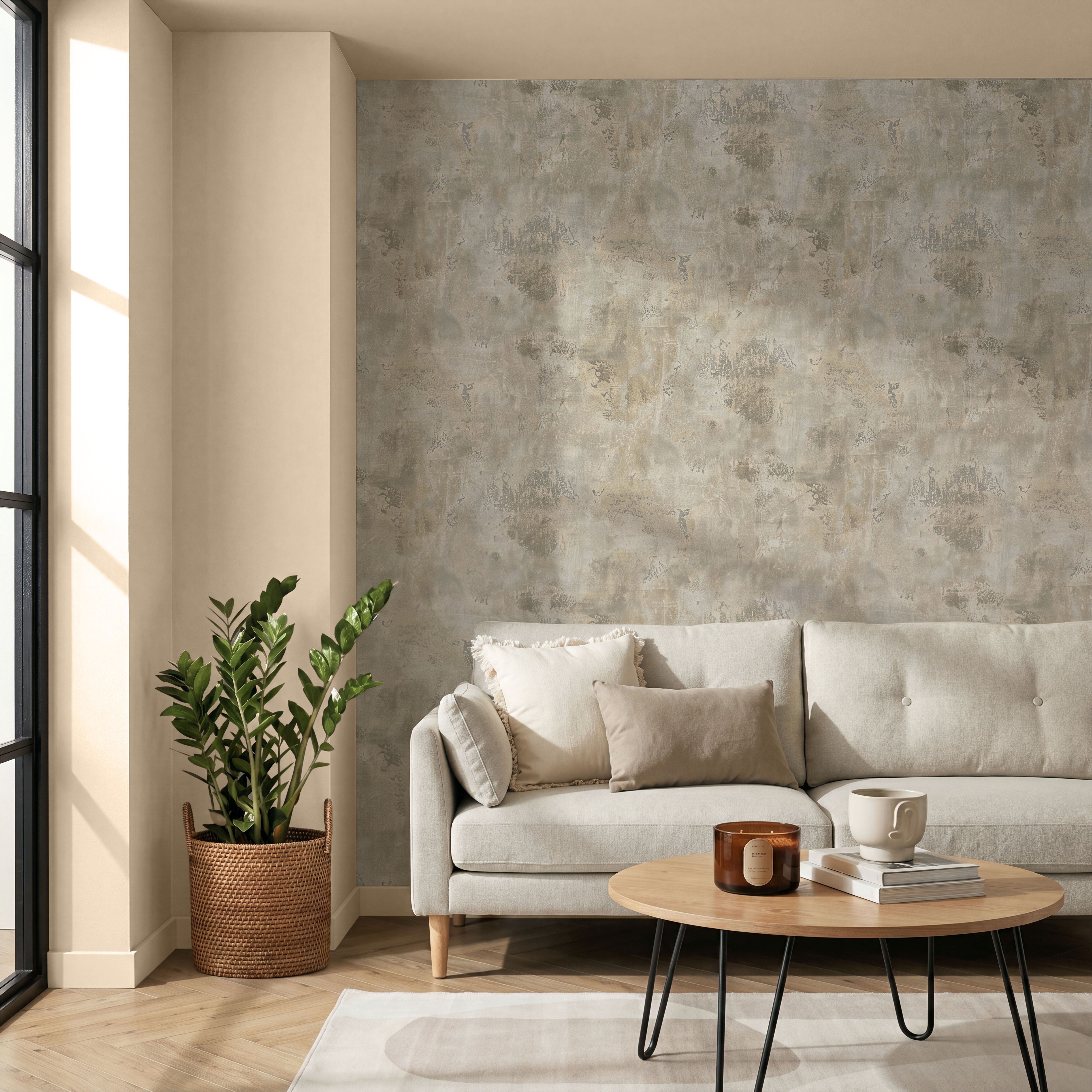 Grandeco Greige Distressed metallic effect Modern Embossed Wallpaper