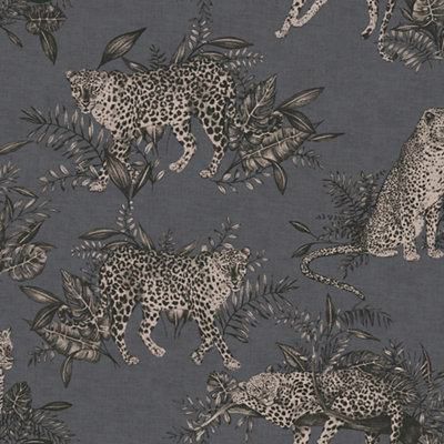 Grandeco Grey Leopard Woven effect Embossed Wallpaper Sample