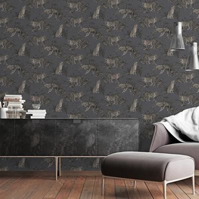 Grandeco Grey Leopard Woven effect Embossed Wallpaper