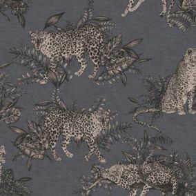 Grandeco Grey Woven effect Leopard Embossed Wallpaper Sample