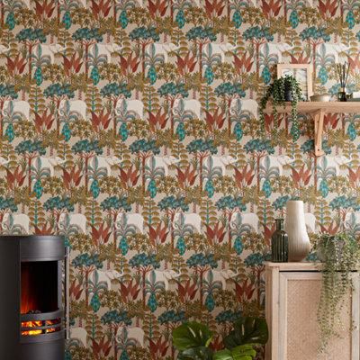 Grandeco Multicolour Elephant Forest Embossed Wallpaper Sample