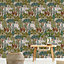 Grandeco Multicolour Elephant Forest Embossed Wallpaper Sample