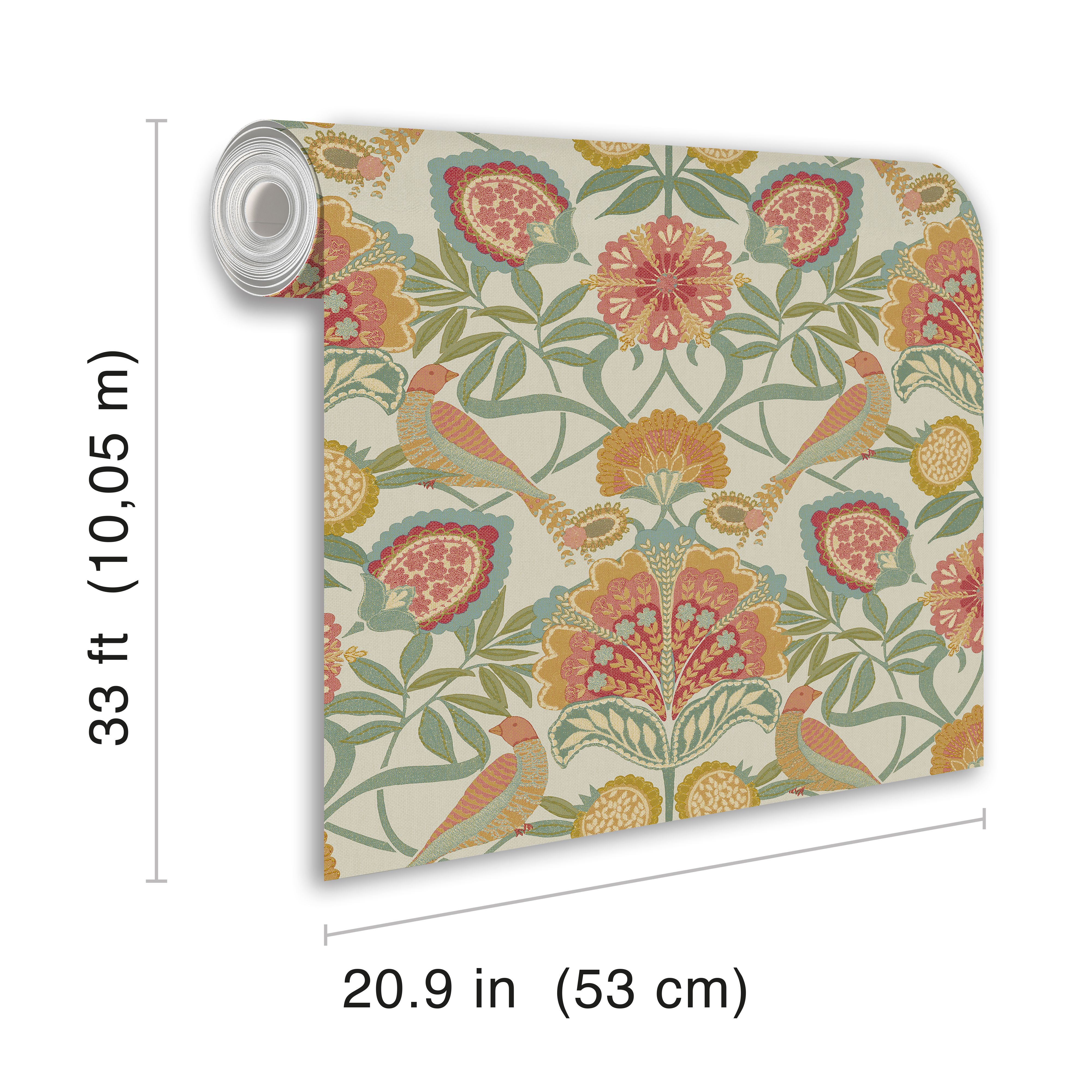 Grandeco Multicoloured Persian Garden Fabric effect Patterned Embossed Wallpaper