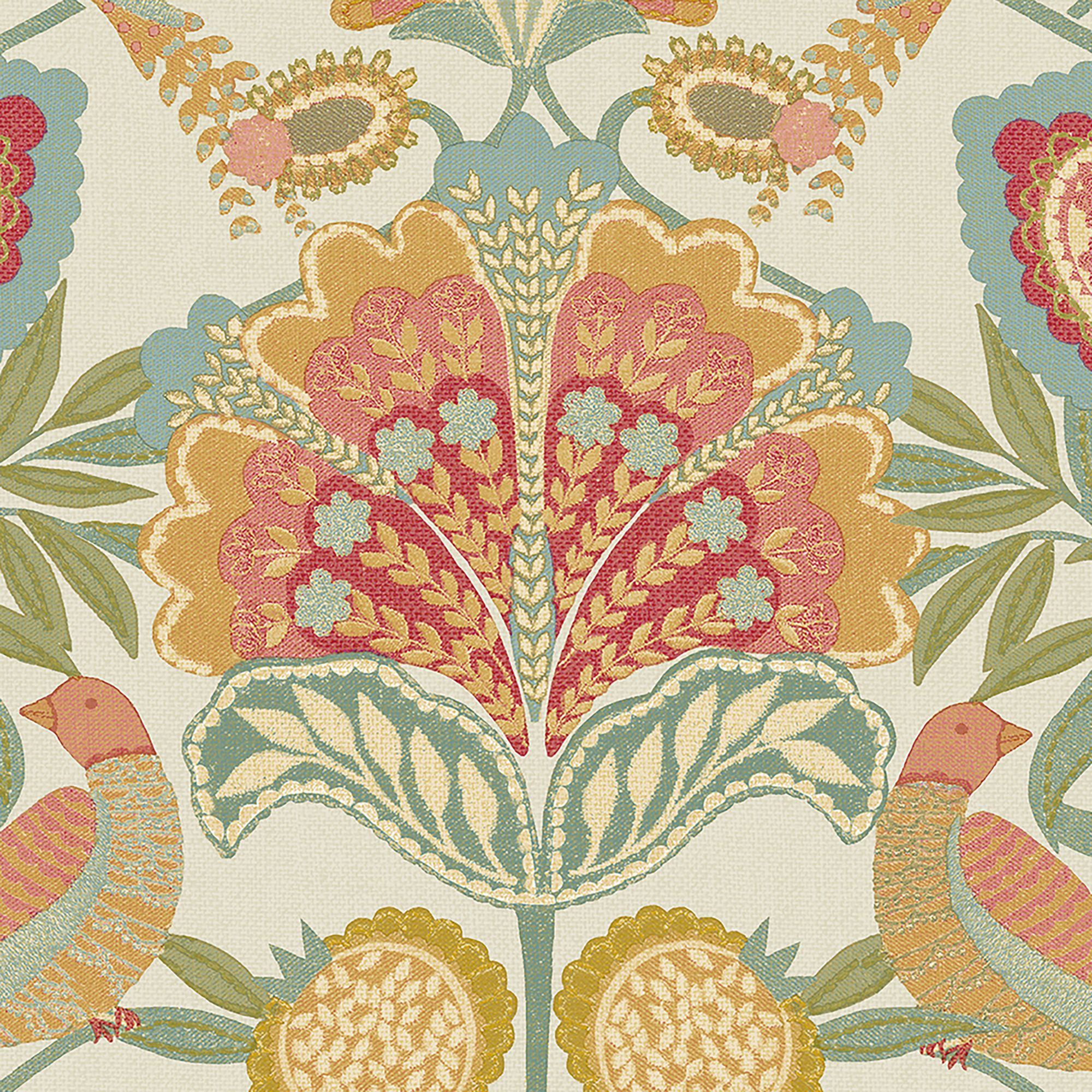 Grandeco Multicoloured Persian Garden Fabric effect Patterned Embossed Wallpaper