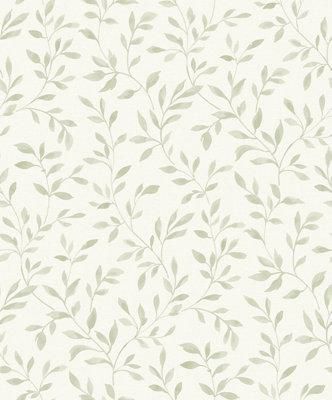 Grandeco Nerine Sage Green Leaf Trail Woven Effect Embossed Wallpaper Diy At B Q