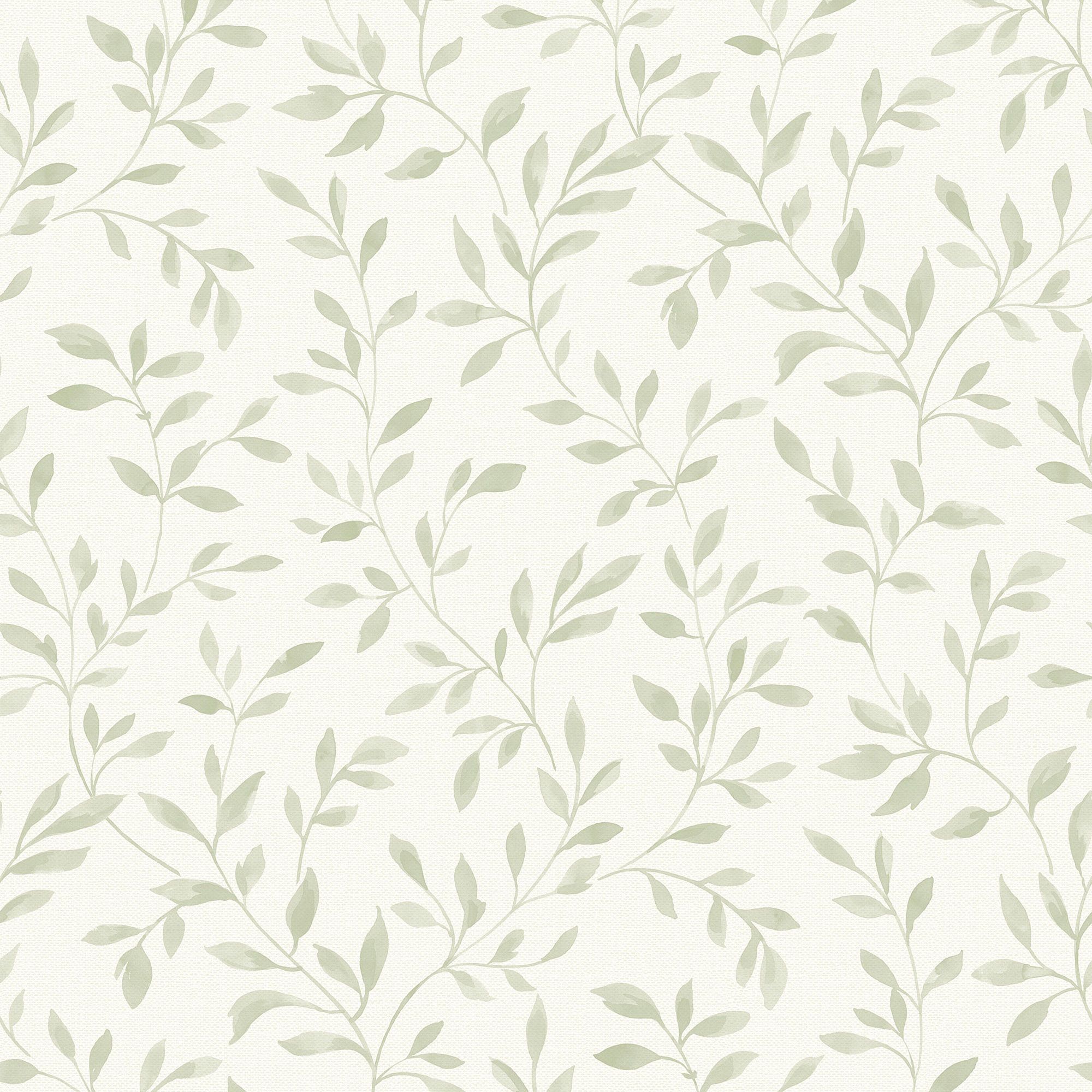 Grandeco Nerine Sage green Woven effect Leaf trail Embossed Wallpaper ...