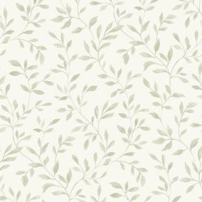 Grandeco Nerine Sage green Woven effect Leaf trail Embossed Wallpaper Sample