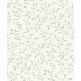 Grandeco Nerine Sage green Woven effect Leaf trail Embossed Wallpaper