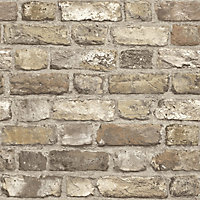 Grandeco Neutral Faux wall Brick effect Embossed Wallpaper