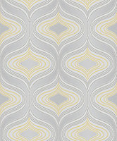 Grandeco Nuevo Grey & yellow Geometric Glitter effect Textured Wallpaper
