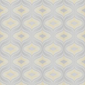 Grandeco Nuevo Grey & yellow Geometric Glitter & mica effect Textured Wallpaper Sample