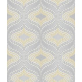 Grandeco Nuevo Grey & yellow Glitter effect Geometric Textured Wallpaper