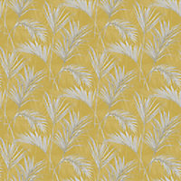 Grandeco Palm springs Grey & yellow Leaf Woven effect Embossed Wallpaper Sample