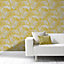 Grandeco Palm springs Grey & yellow Woven effect Leaf Embossed Wallpaper Sample