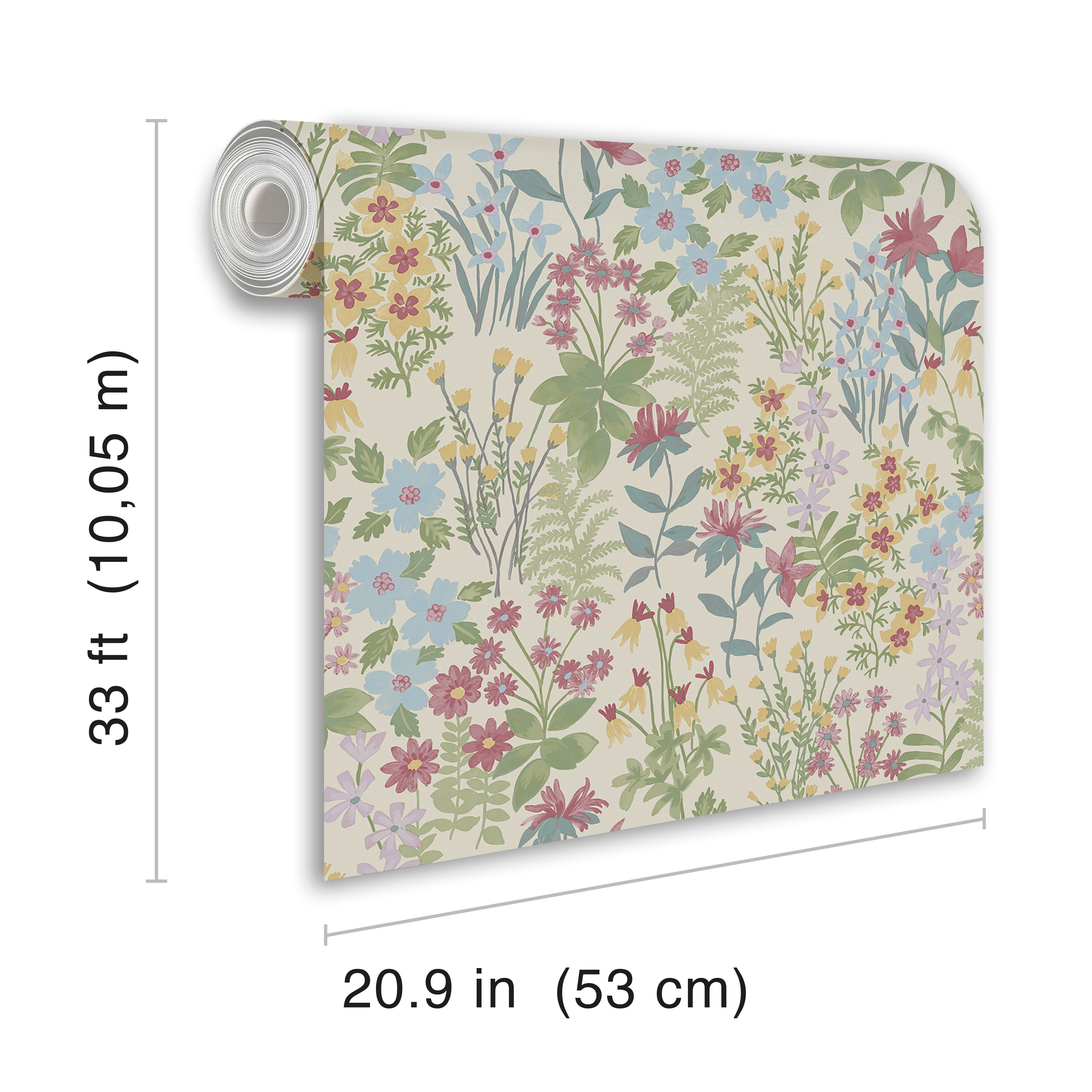 Grandeco Pink, Blue & Green Agnala Floral Contemporary Smooth Wallpaper