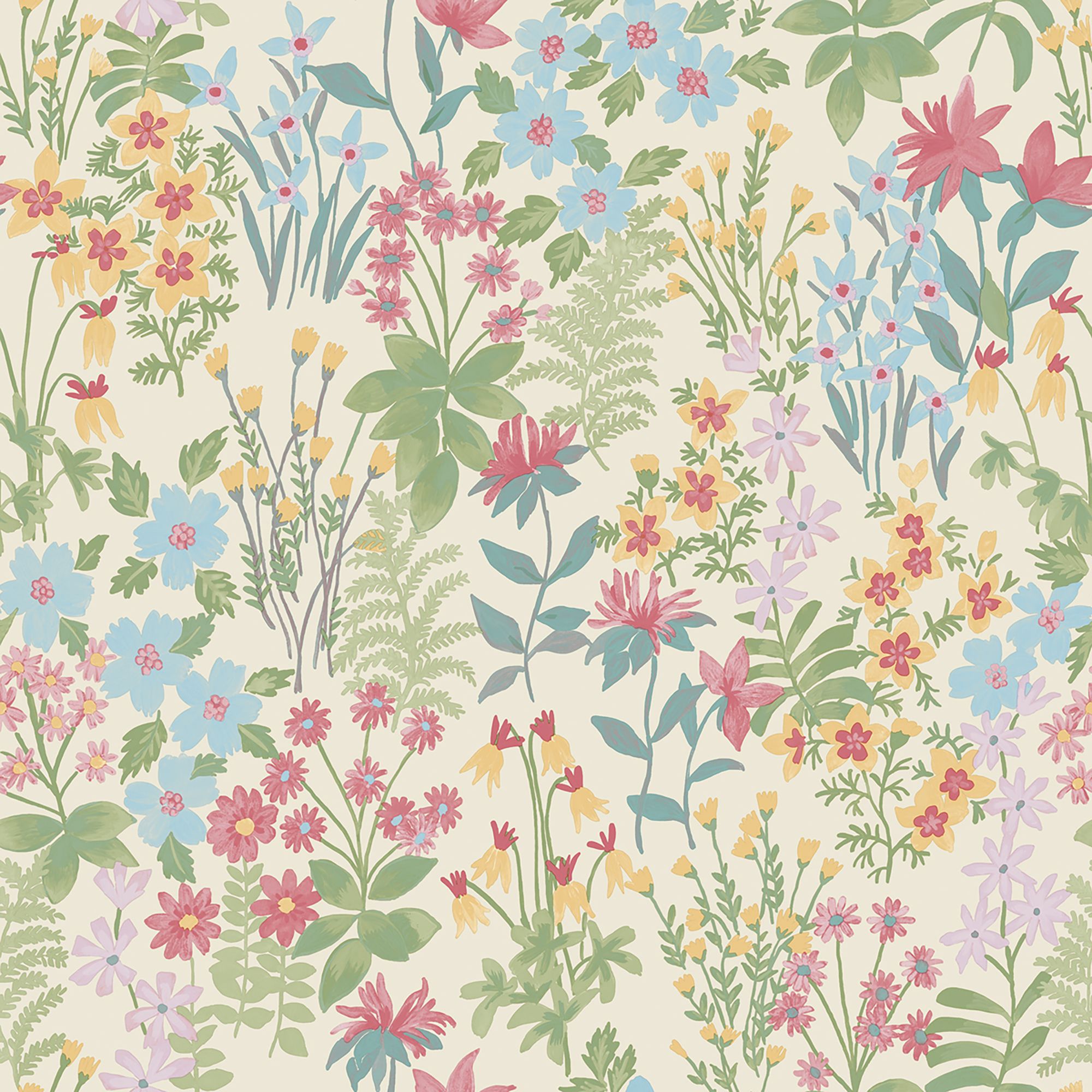 Grandeco Pink, Blue & Green Agnala Floral Contemporary Smooth Wallpaper