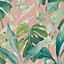 Grandeco Pink Palm Leaves Embossed Wallpaper