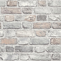 Grandeco Rose Faux wall Brick effect Embossed Wallpaper