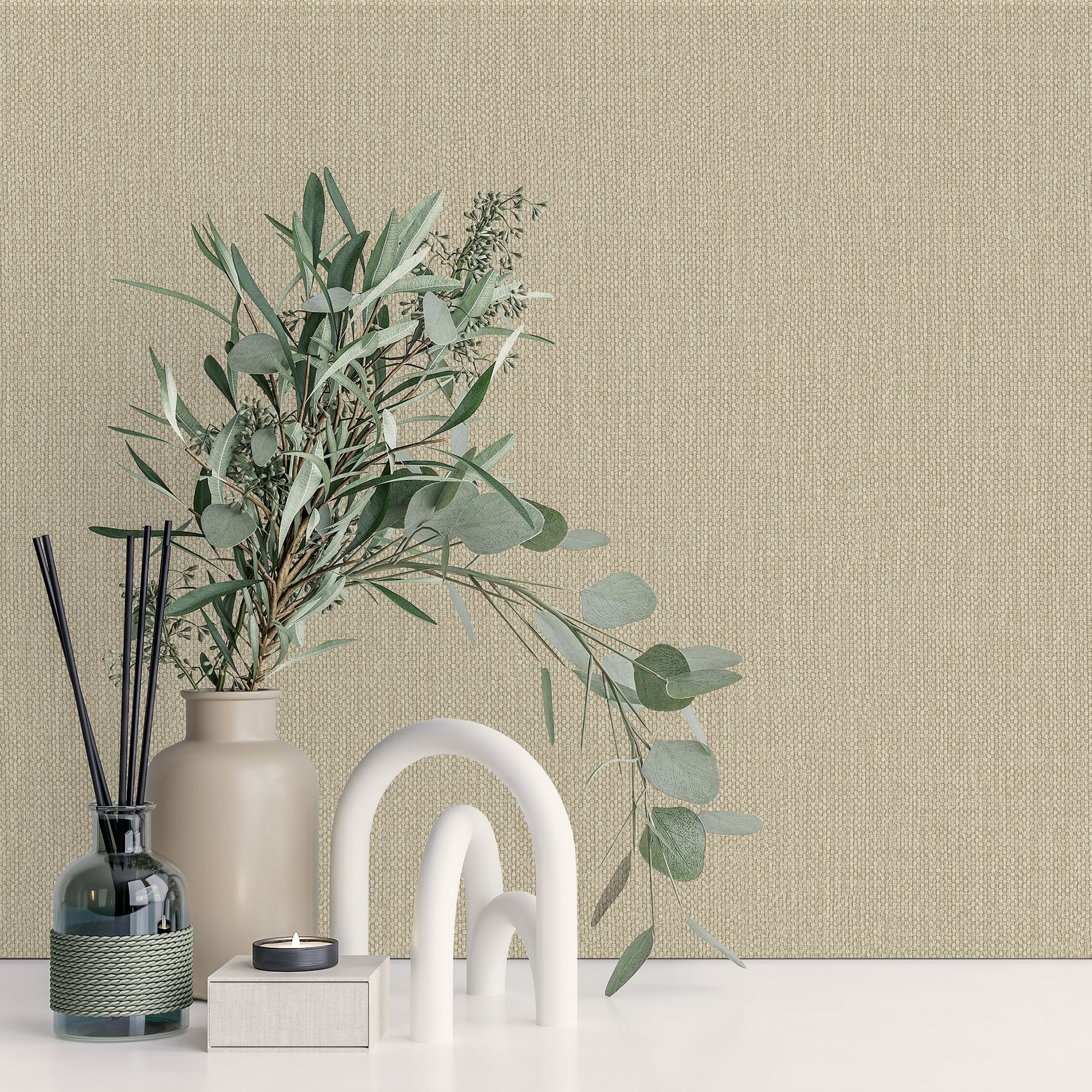 Grandeco Taupe Textured Fabric effect Classic Embossed Wallpaper