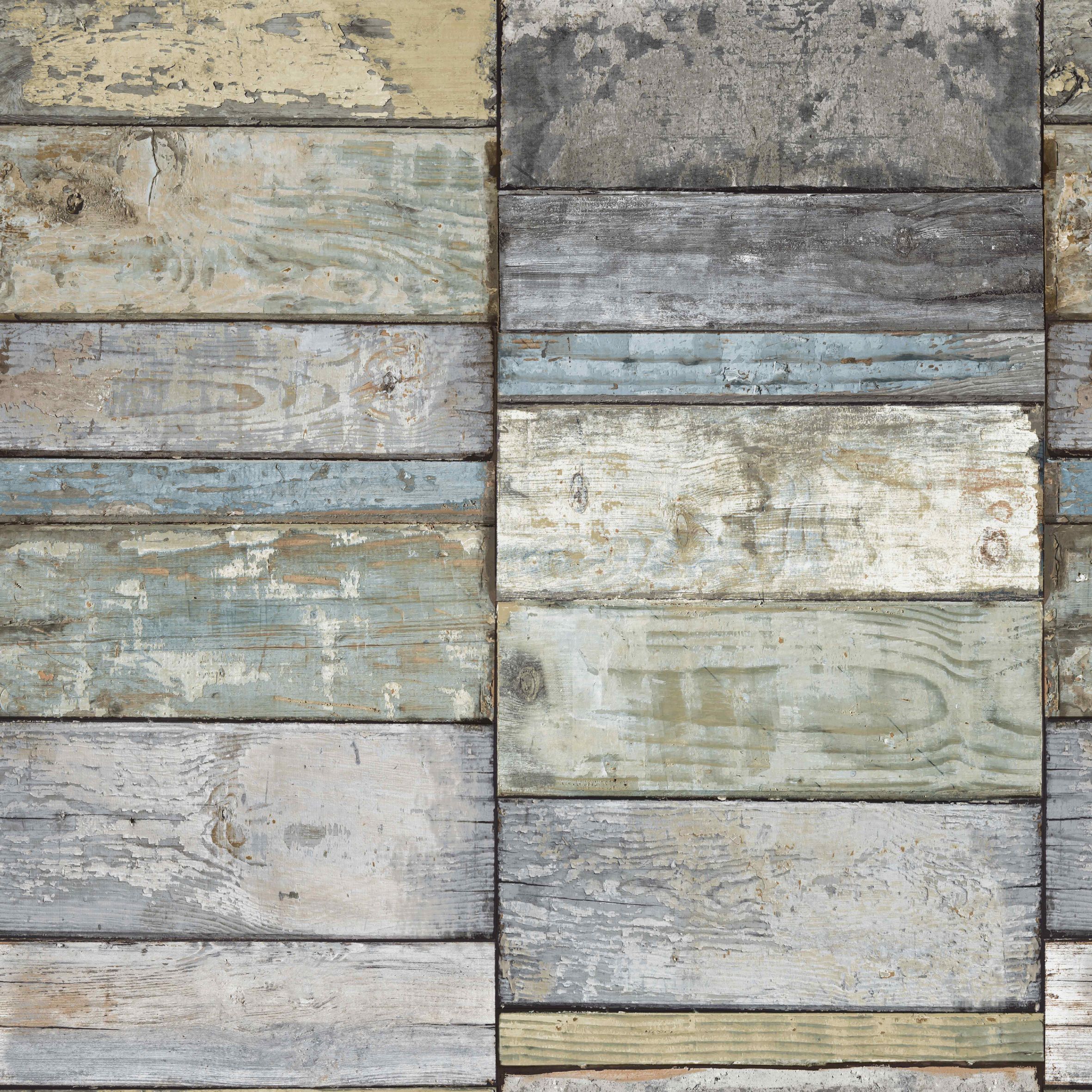 Grandeco Wood blocks Blue Wood effect Smooth Wallpaper