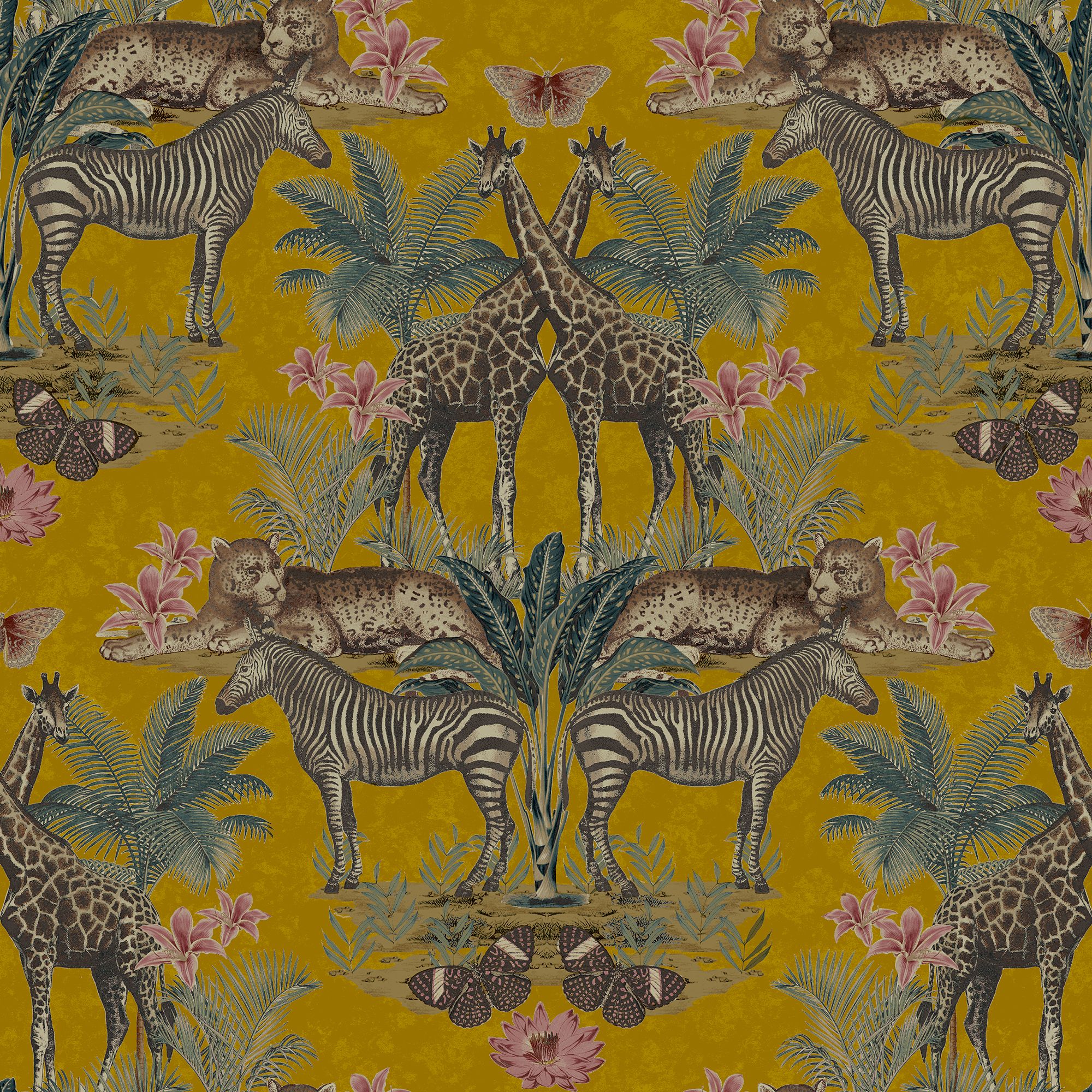 Grandeco Yellow Animal Smooth Wallpaper Sample