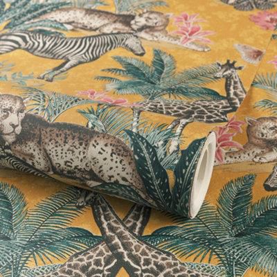 Grandeco Yellow Animal Smooth Wallpaper