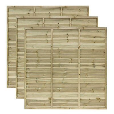 Grange Overlap Pressure treated Green Wooden Fence panel (W)1.83m (H)1.8m, Pack of 3