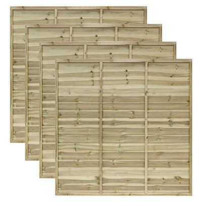 Grange Overlap Pressure treated Green Wooden Fence panel (W)1.83m (H)1.8m, Pack of 4