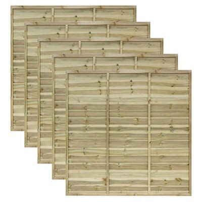 Grange Overlap Pressure treated Green Wooden Fence panel (W)1.83m (H)1.8m, Pack of 5