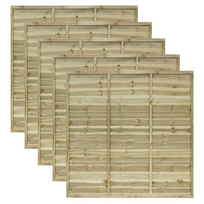 Grange Overlap Pressure treated Wooden Fence panel (W)1.83m (H)1.8m, Pack of 5