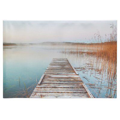 Grass jetty Neutral Canvas art (H)45cm x (W)65cm