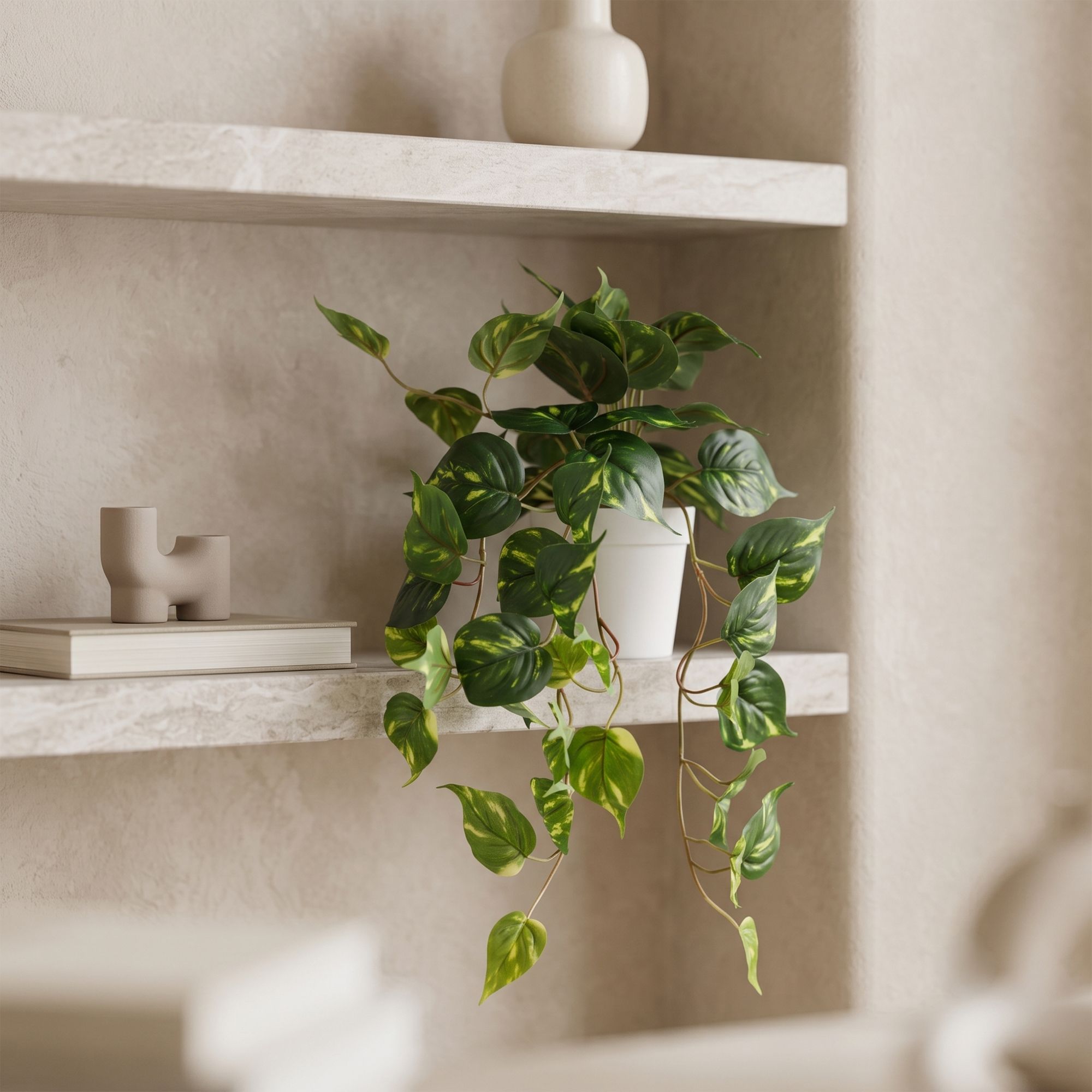 Green 25cm Scindapsus Pot with artificial plant in White Plastic Pot