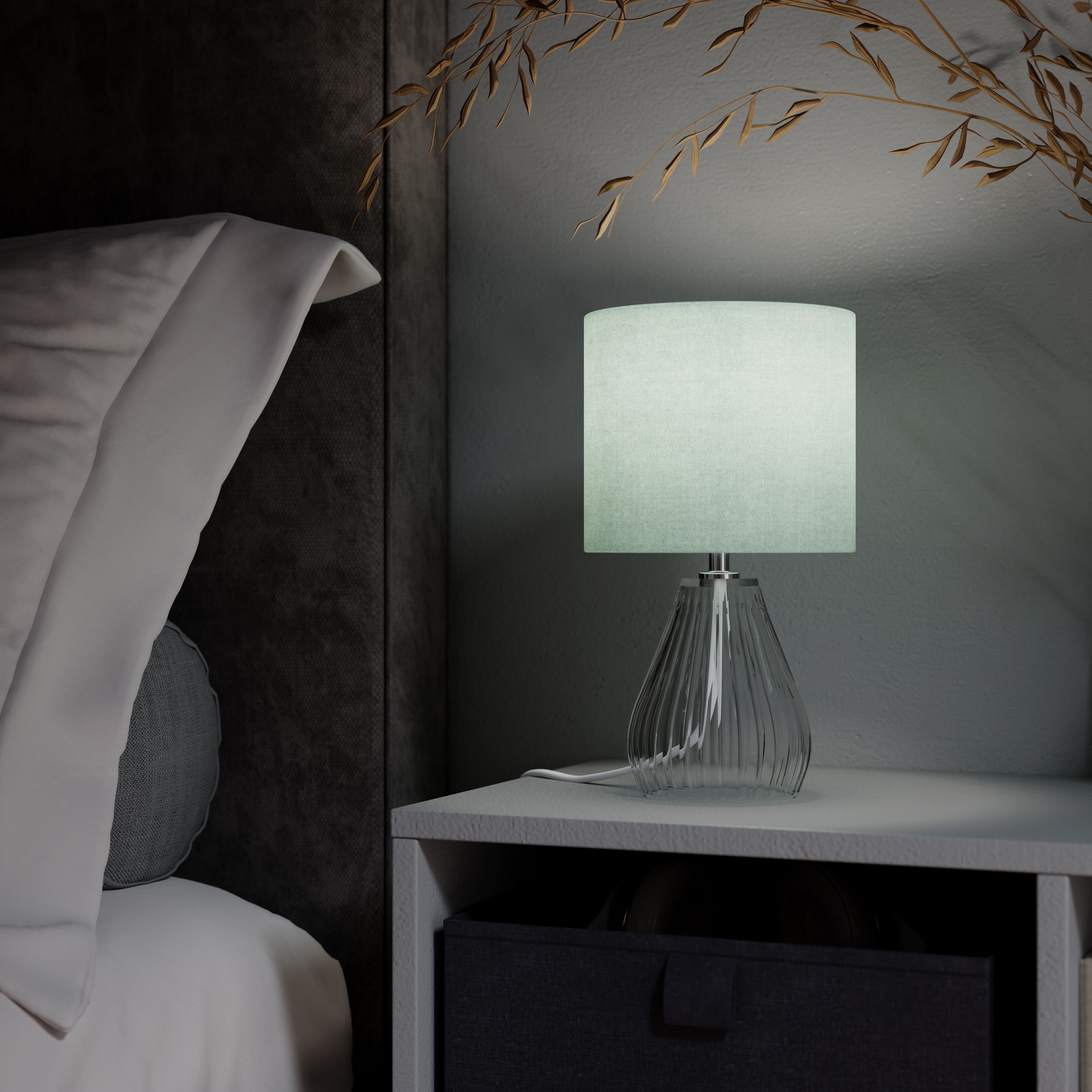 Green & Clear Glass Fabric LED Table lamp