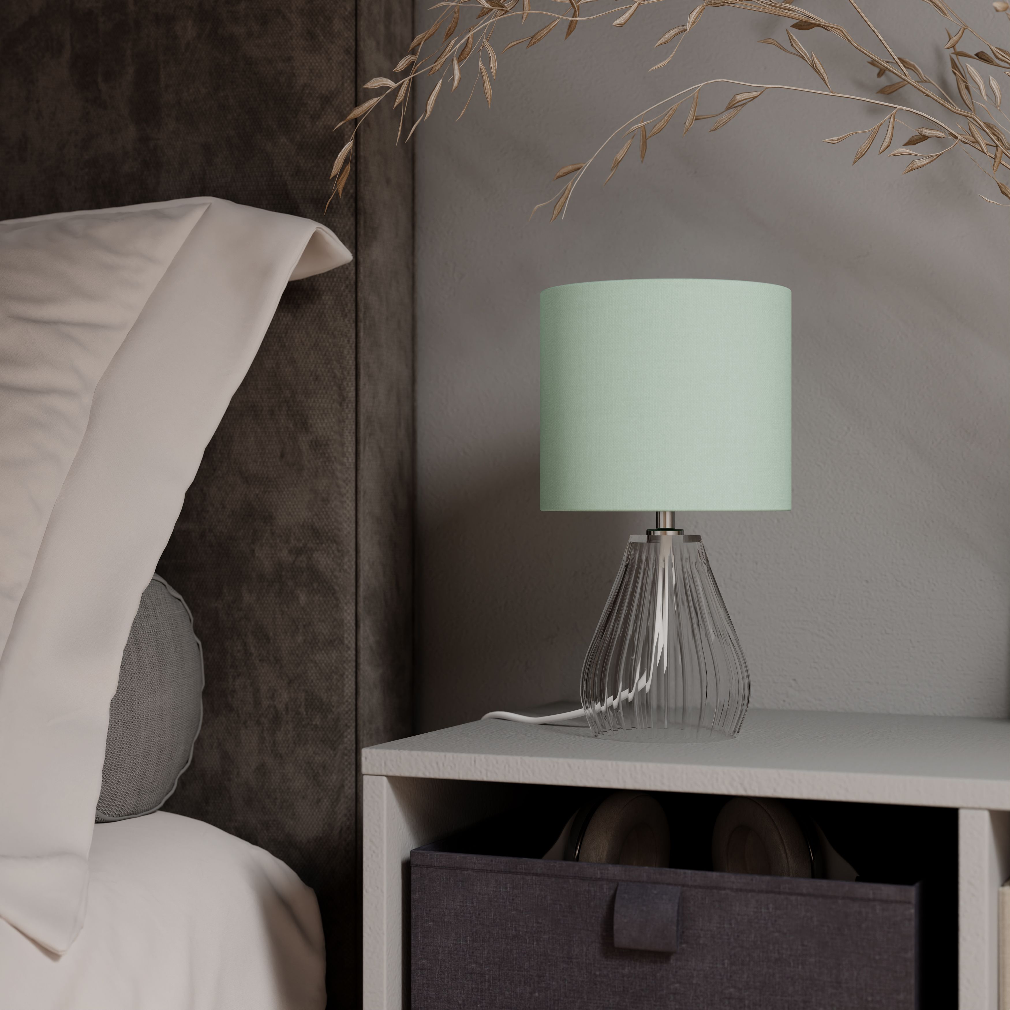 Green & Clear Glass Fabric LED Table lamp
