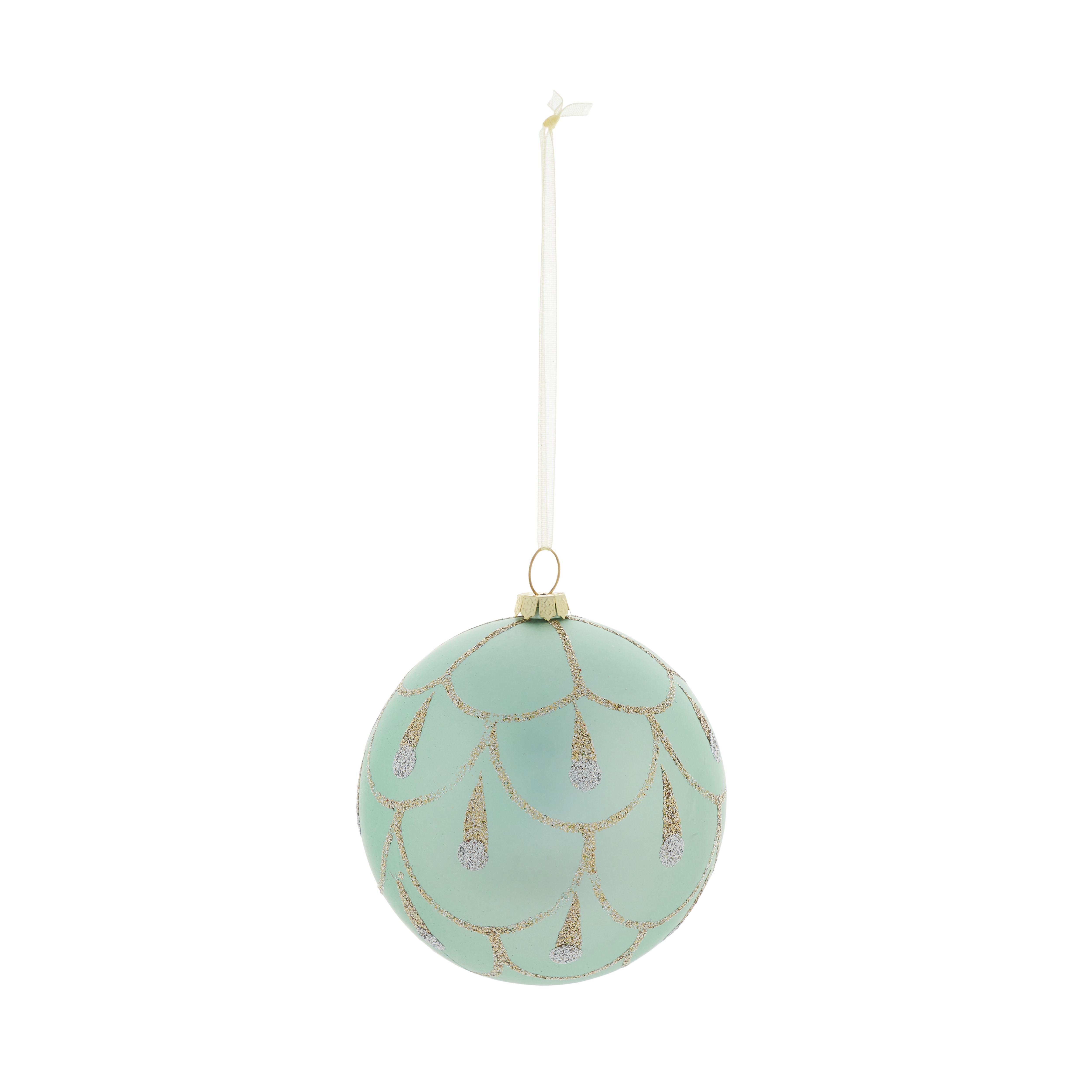 Green Glitter effect Plastic Scalloped Bauble