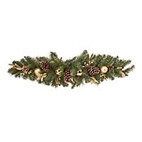 Green & gold baubles, berries & pine cones Christmas swag