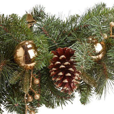 Green & gold baubles, berries & pine cones Christmas swag